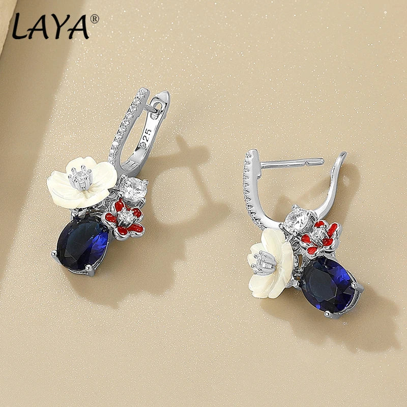 Sterling Silver White Shell Flower Earrings with Zircon for Women