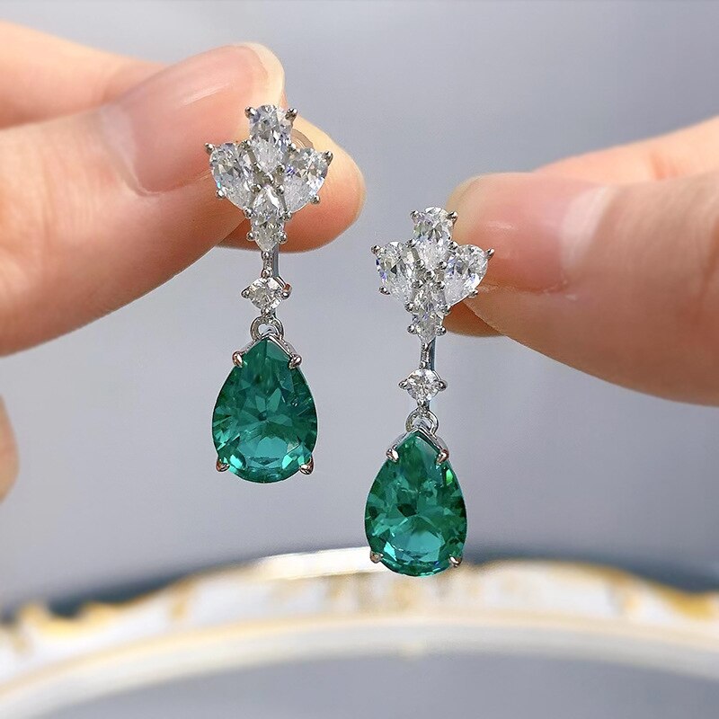 Sterling Silver Pear Cut Lab Paraiba Tourmaline Earrings for Women