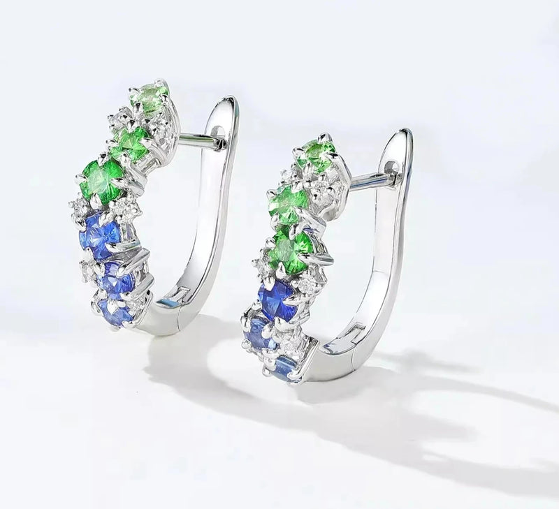 14K White Gold Sapphire & Tsavorite Diamond Earrings for Women