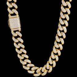 Gold Iced Out Cuban Link Chain 15mm Double-row Zircon Necklace for Men