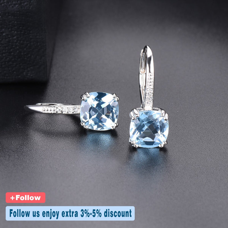 925 Sterling Silver Blue Topaz Drop Earrings 5.86ct for Women