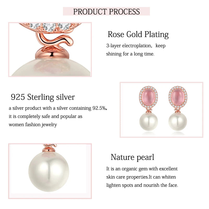 925 Sterling Silver Synthetic Pink Crystal Drop Earrings for Women