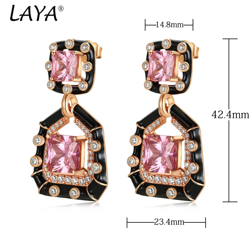 925 Sterling Silver Rose Gold Inlaid Synthetic Pink Crystal Huggie Earrings for Women