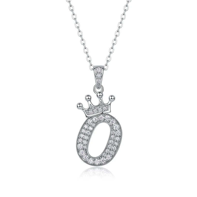 925 Sterling Silver Moissanite Diamonds Letters Crown Pendant Necklace