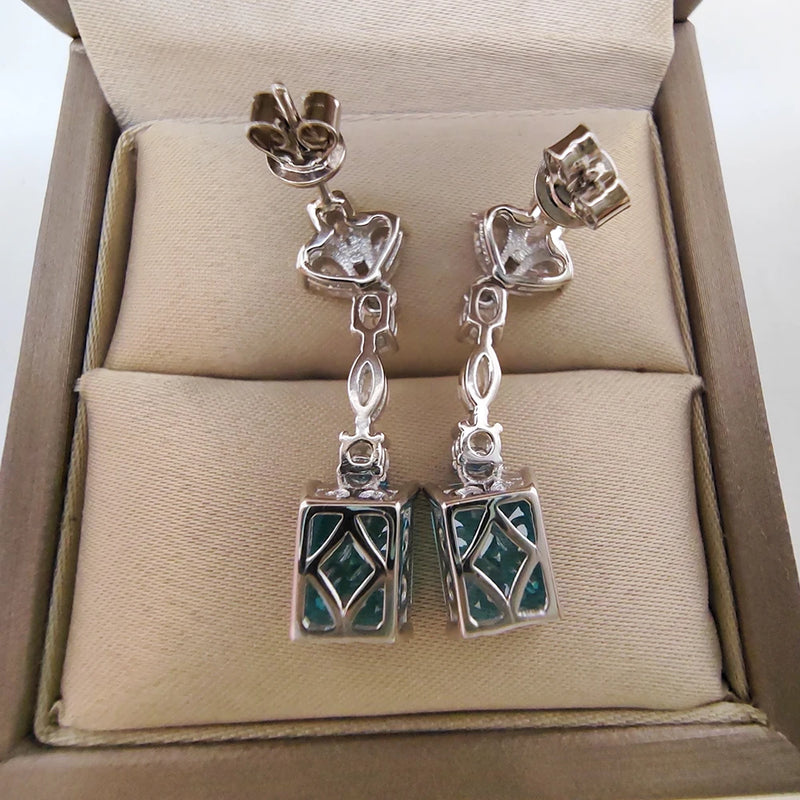 Sterling Silver Aquamarine Earrings 8x10MM for Woman