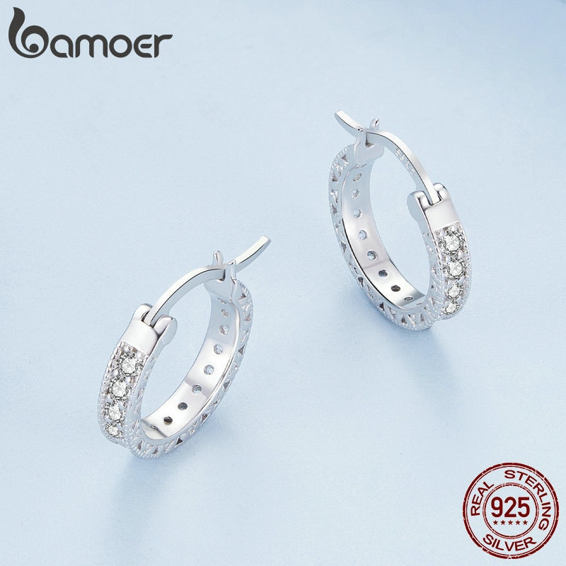 925 Sterling Silver Zircon Round Hoop Earrings for Women