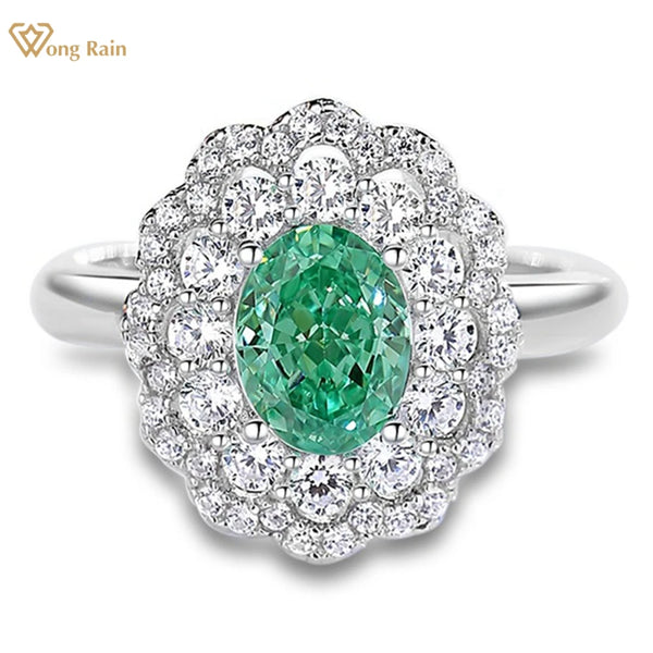 Wong Rain Elegant 925 Sterling Silver 1.5CT Oval Paraiba Tourmaline Padparadscha Gemstone Engagement Ring for Women Fine Jewelry