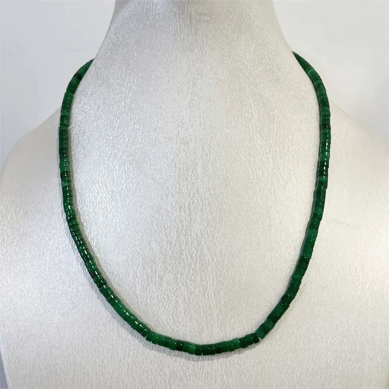 Sterling Silver 4mm Emerald Necklace, Simple Sea Heishi Design for Women