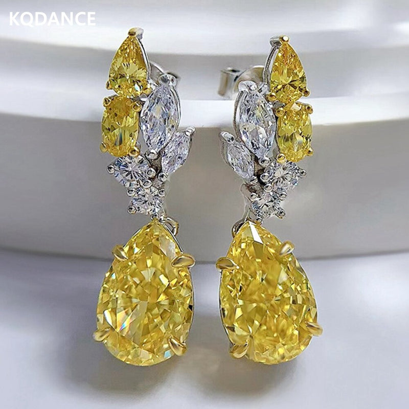 Sterling Silver Pear Cut 5ct Yellow Stone Teardrop Earrings for Women