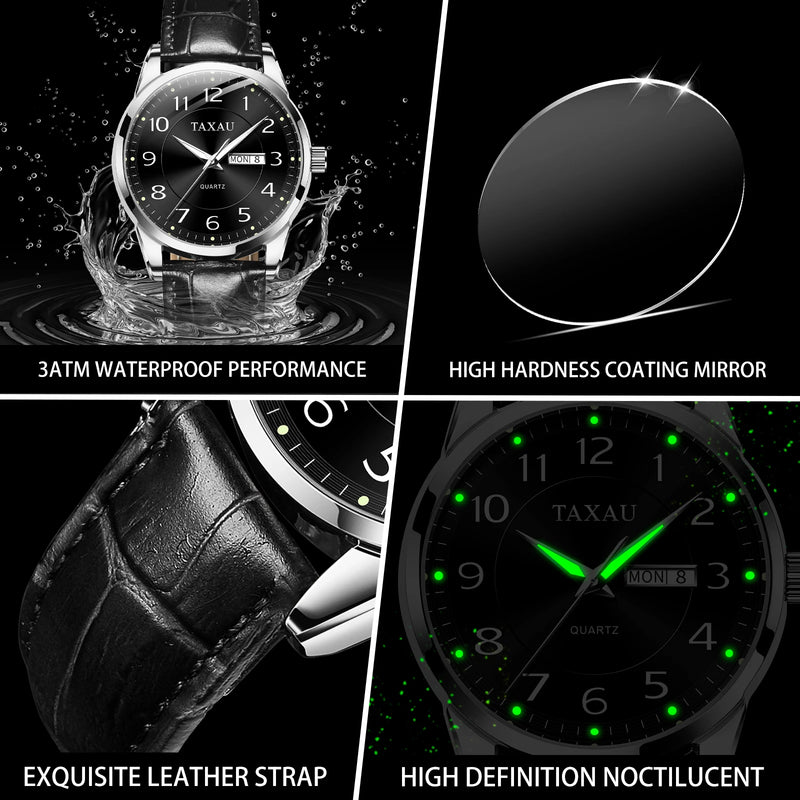 Stainless Steel Leather Casual Waterproof Luminous Watch for Men