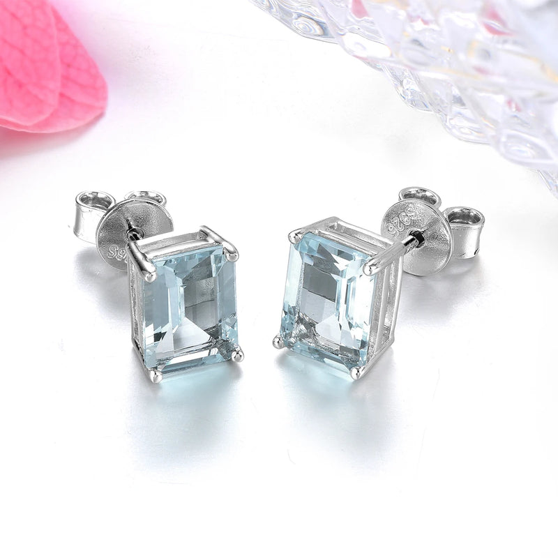 9K White Gold Aquamarine Stud Earrings 3.00 ctw for Women