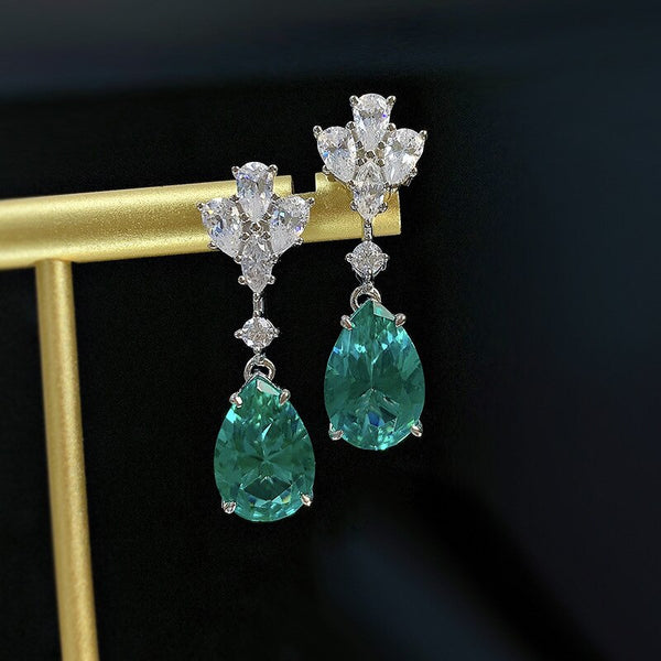 Sterling Silver Pear Cut Lab Paraiba Tourmaline Earrings for Women