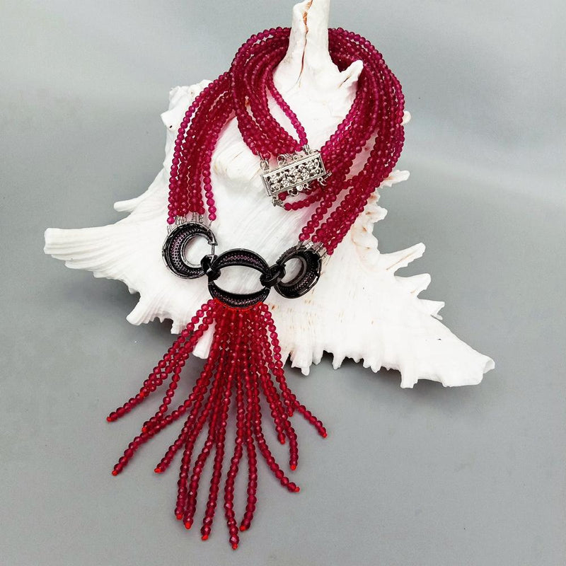 Sterling Silver Red Crystal Festoon Necklace
