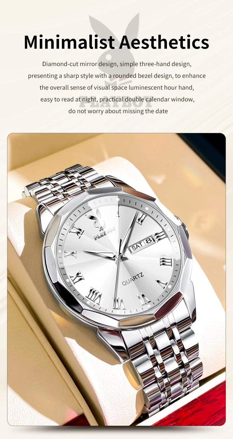 Stainless Steel Quartz Waterproof Wrist Watch for Men