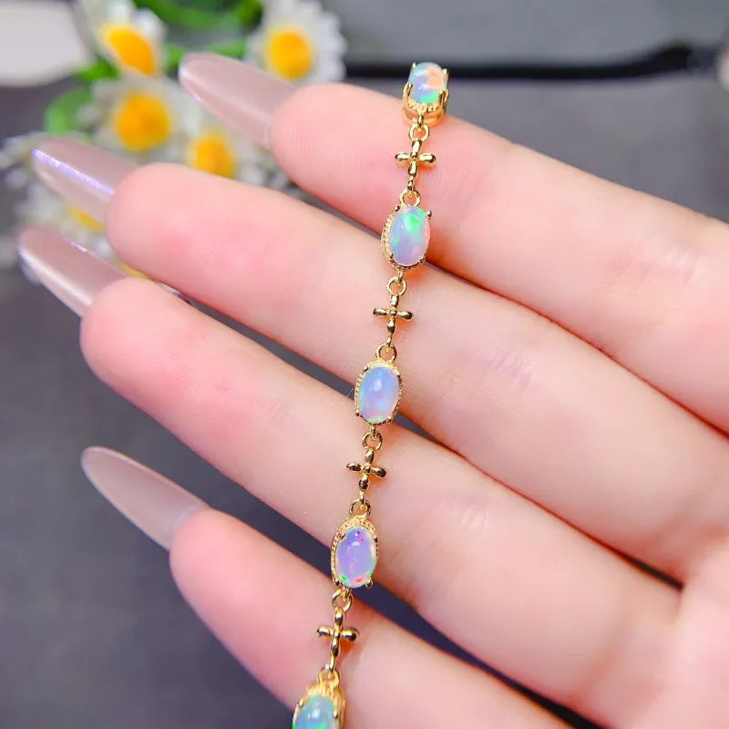 925 Sterling Silver Natural Opal Bracelet for Women