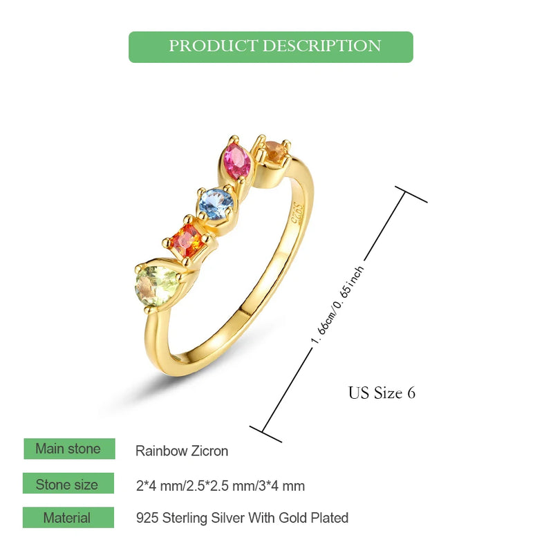 Sterling Silver Rainbow Zircon Rings for Women