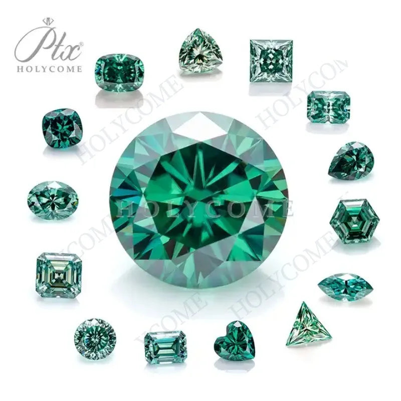 Green Moissanite Loose Gemstones Brilliant & Radiant Cuts