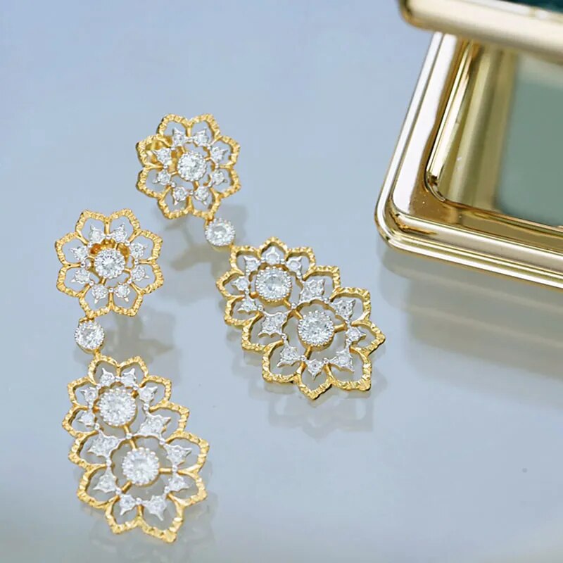 925 Sterling Silver Carved Lace Drop Earrings for Women