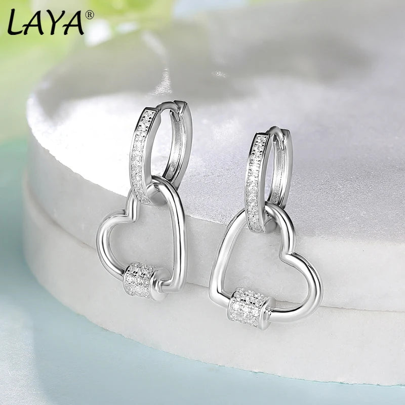 925 Sterling Silver Love Heart Shape Zircon Huggie Earrings for Women