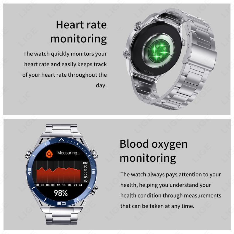 GPS Smart Watch with Voice Calling, NFC, Compass, IP68 Waterproof, ECG+PPG For Men.