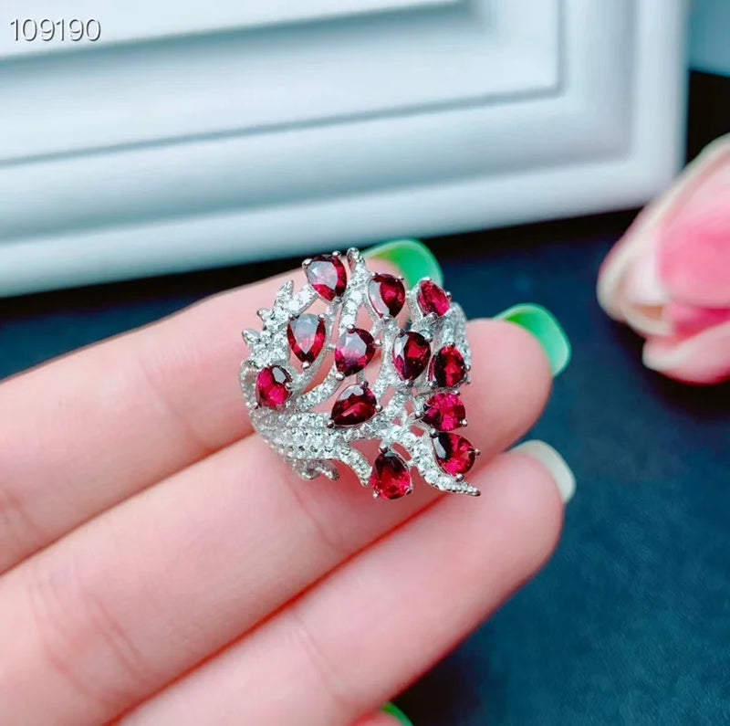 Sterling Silver Garnet Baroque Ring for Women