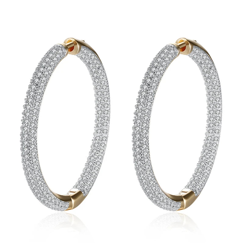 Sterling Silver 34mm Circle Hoop Earrings with Zircon for Women