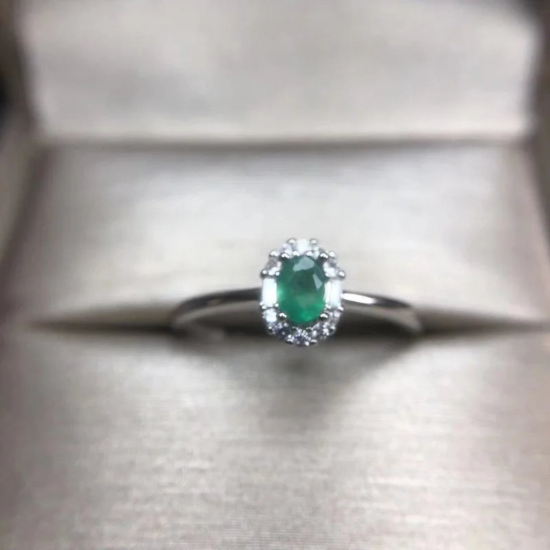 925 Sterling Silver Colombian Emerald Ring for Women