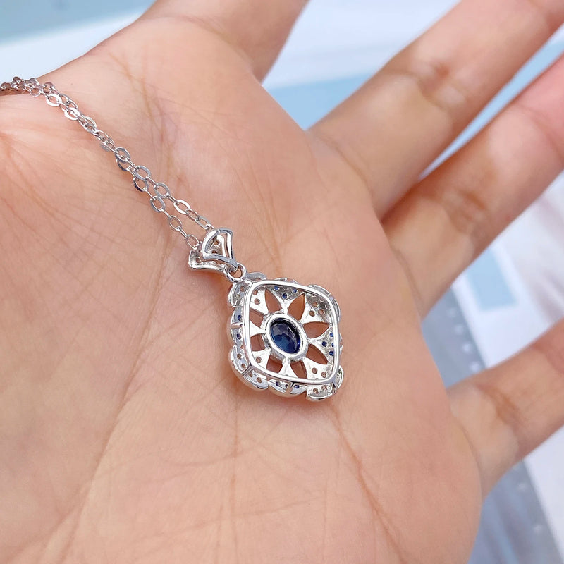 Sterling Silver Natural Sapphire Pendant Necklace for Women