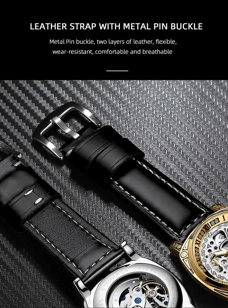 Stainless Steel Skeleton Design Automatic Luminous Men's Watch