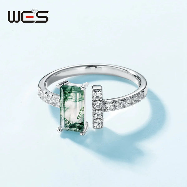 925 Sterling Silver Moss Agate Ring for Women