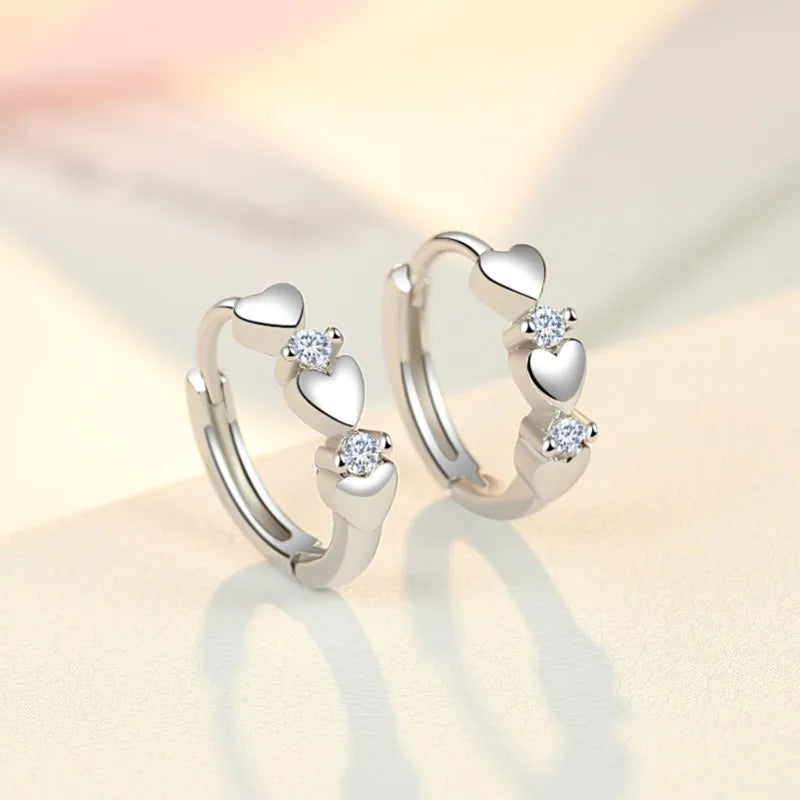 925 Sterling Silver White Zircon Heart Clip Earrings for Woman