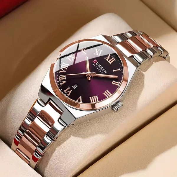 Stainless Steel Quartz Roman Dial Watch for Women