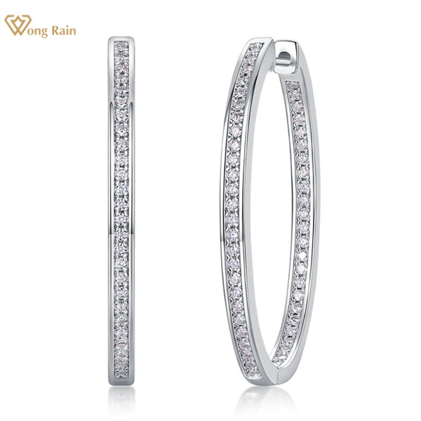 Wong Rain 100% 925 Sterling Silver VVS1 3EX D Color Real Moissanite Diamonds Sparkling Hoop Earrings For Women Fine Jewelry Gift