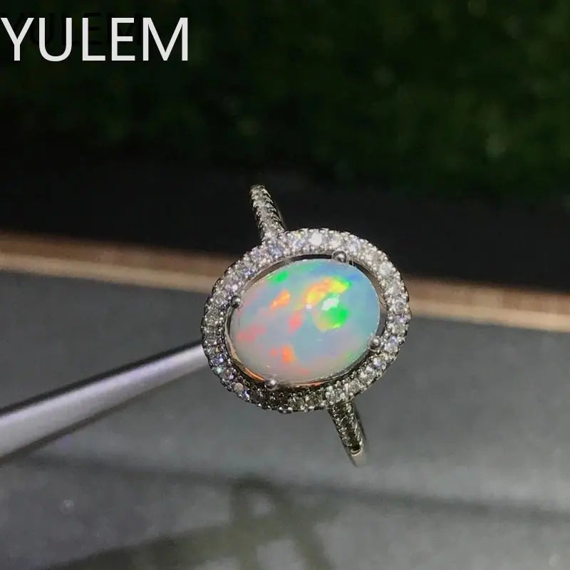 925 Silver Fire Opal Halo Ring for Women