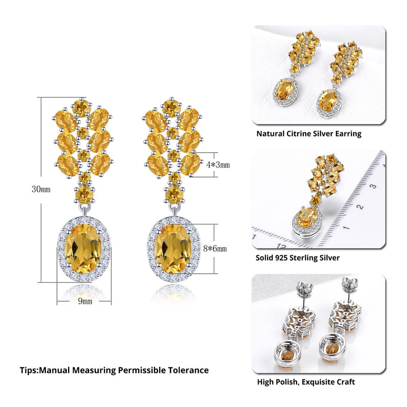 Sterling Silver Natural Citrine Stud Earrings for Women