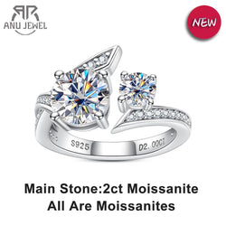 925 Sterling Silver, 18K Gold Plated 2ct D Color Moissanite Adjustable Engagement Wedding Ring for Women