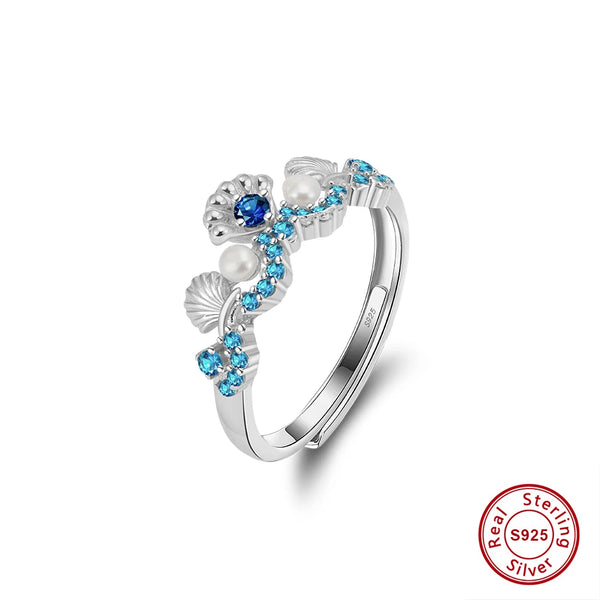 S925 Silver Zirconia Open Ring with Colorful CZ and Pearl