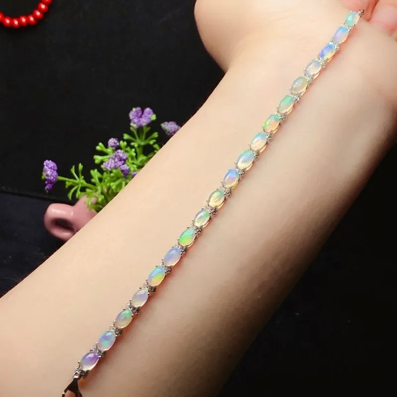 925 Silver Gold Plated Natural Opal Bracelet for Women