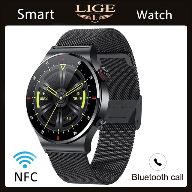 NFC Bluetooth Smart Watch with HD Screen, Sport Bracelet, Waterproof, Custom Watch Face for Men