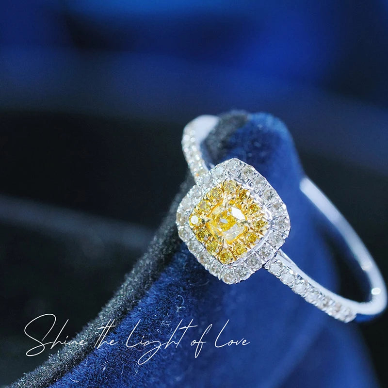 18K White Gold 0.55 Carat Yellow Diamond Square Design Ring for Women