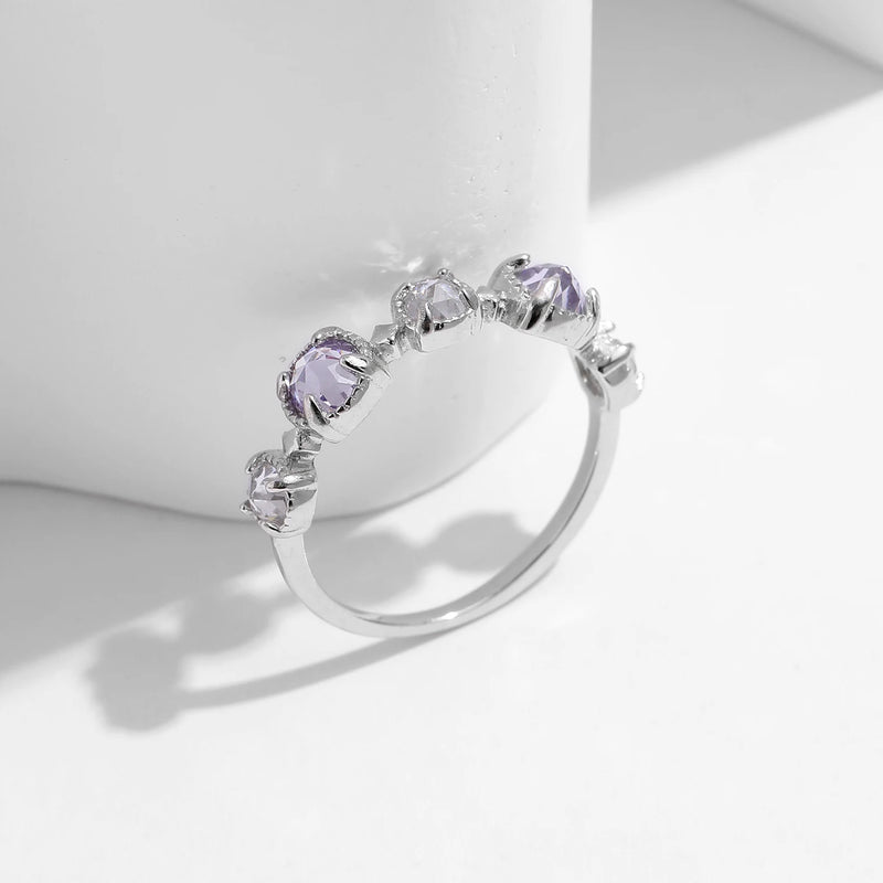 Sterling Silver Geometric Purple Cubic Zirconia Rings for Women