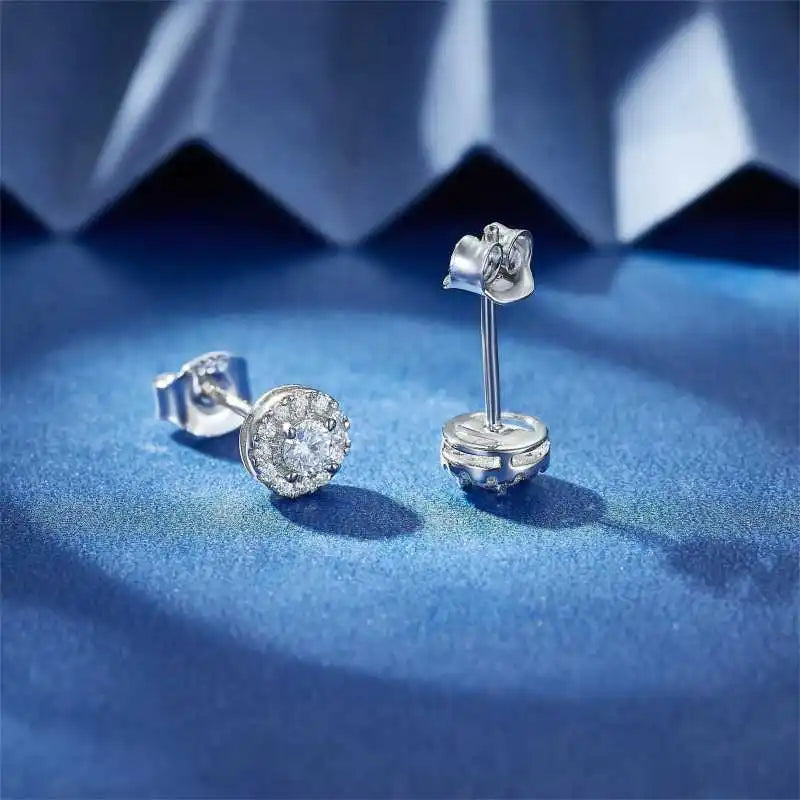 925 Sterling Silver White Round Stud Earrings for Women