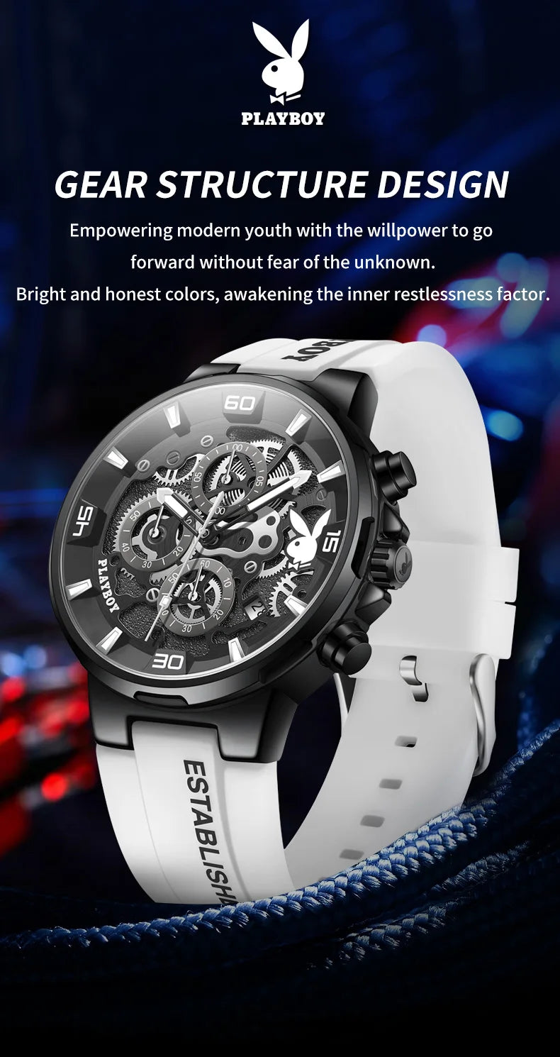 Stainless Steel Silicone Strap Quartz Sports Watch for Men