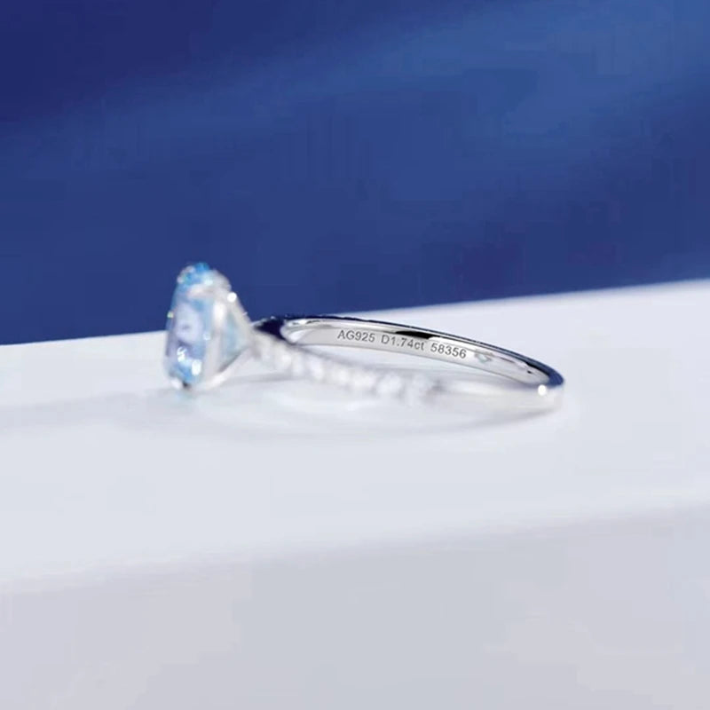 925 Sterling Silver Oval Cut 1.5CT Aquamarine Ring