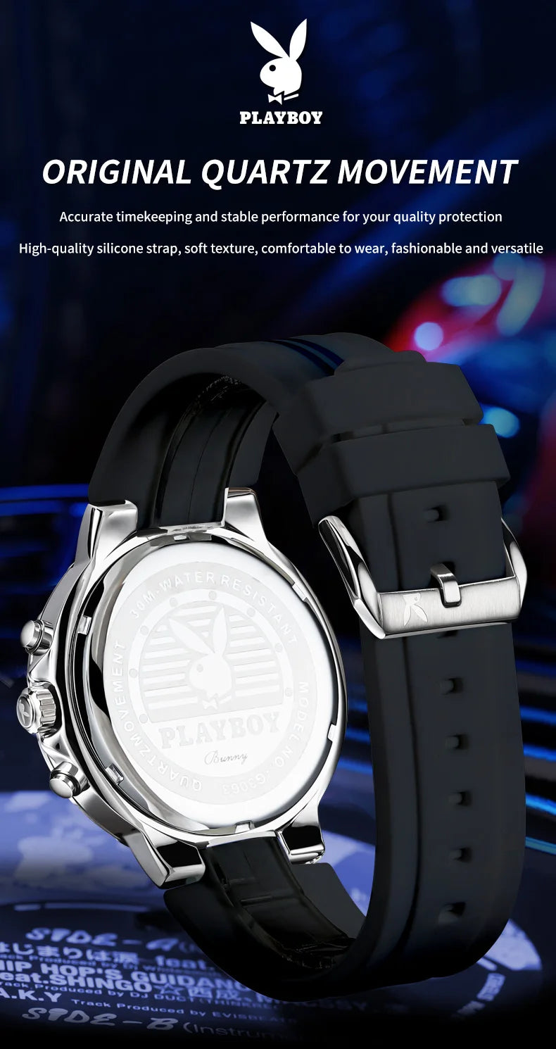 Stainless Steel Silicone Quartz Sports Watch for Men