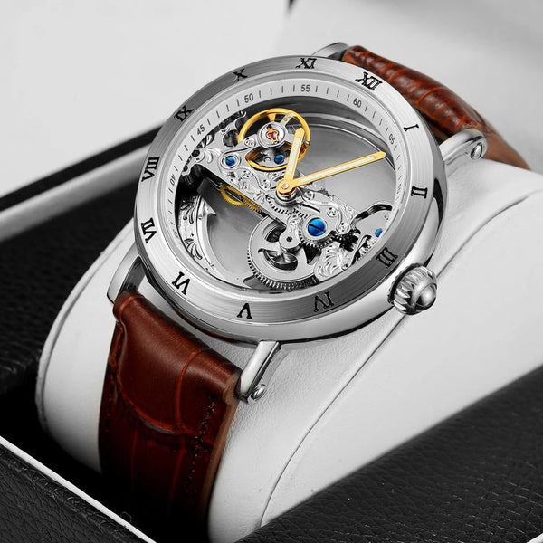 Stainless Steel Transparent Dial Mechanical Watch for Men