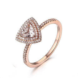 14k Rose Gold Genuine Morganite Trillion Ring with Diamonds for Women