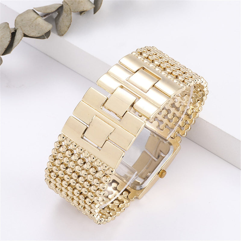 Stainless Steel Diamond Accented Quartz Square Watch for Women