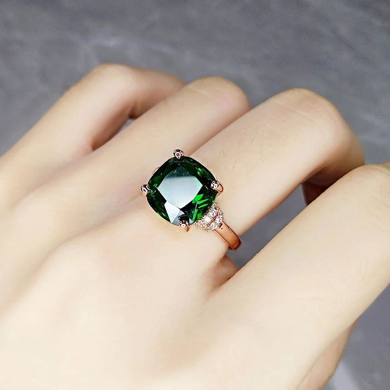 Sterling Silver Emerald Cushion Ring for Women