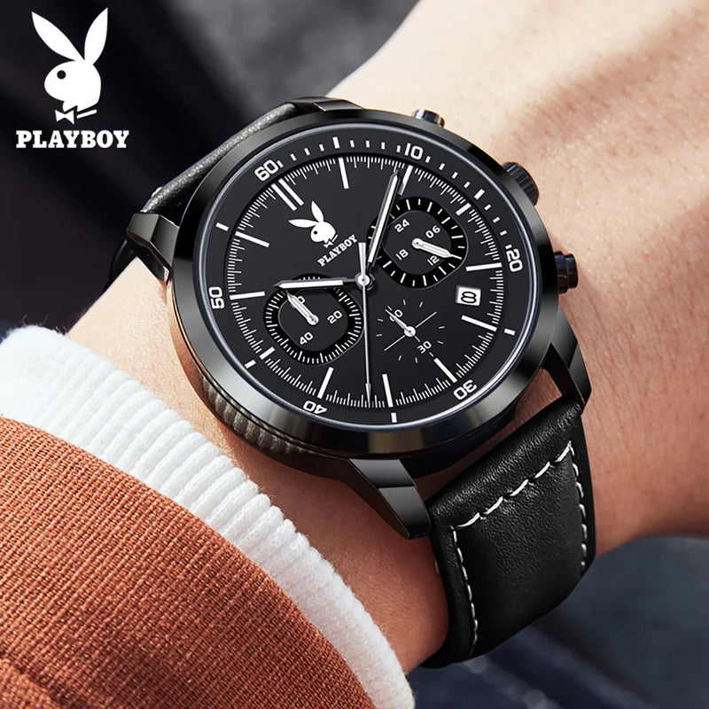 Leather Strap Quartz Multifunction Sports Watch for Men